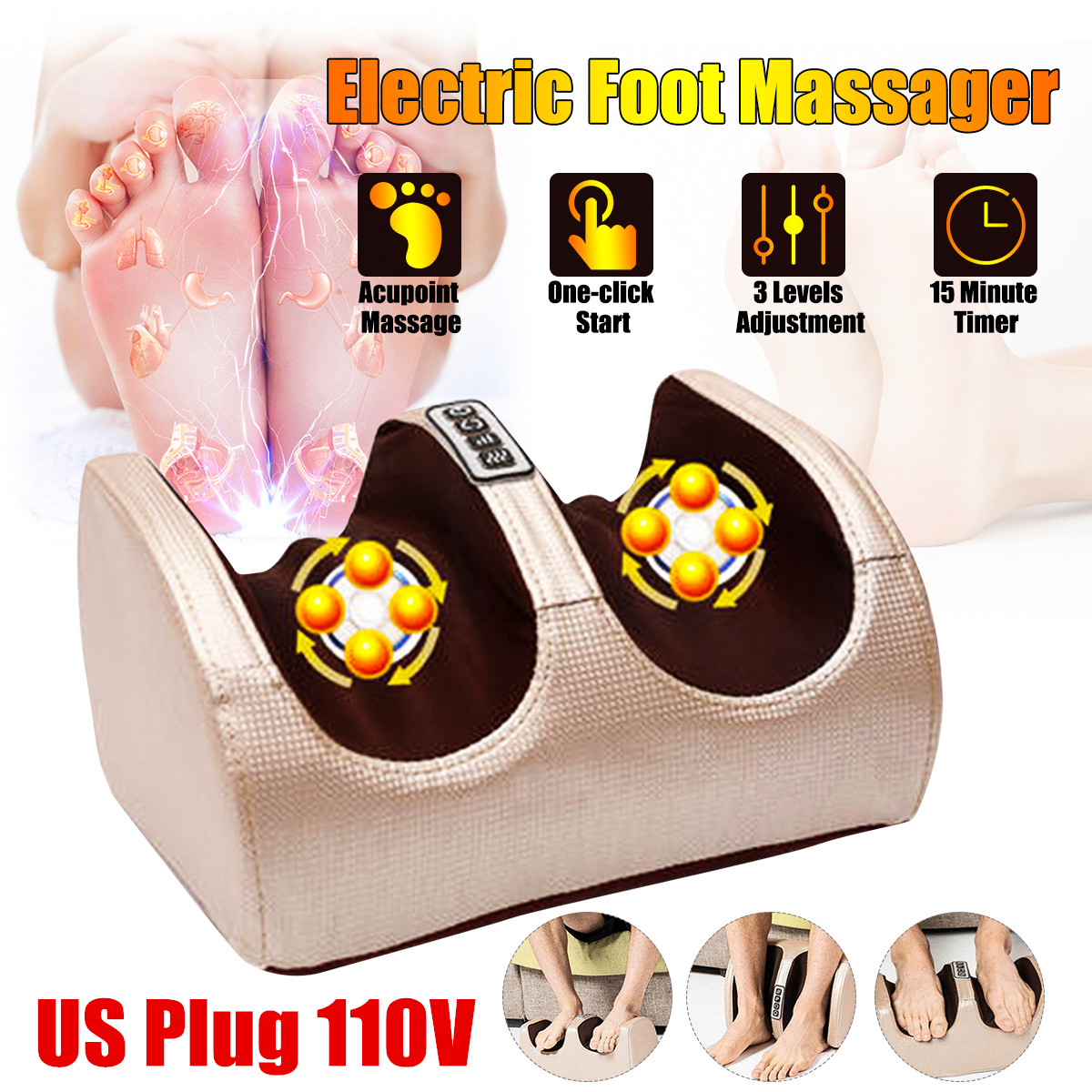 3 Levels Electric Foot Massager Calf Pain Relax Shiatsu Kneading
